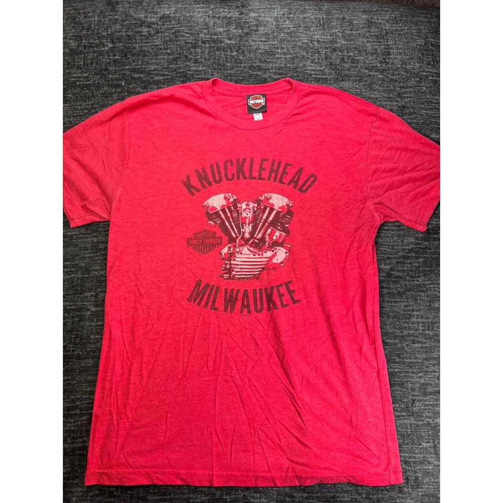 Harley-Davidson T-Shirt Mens XL Red Knucklehead Milwaukee Boston MA Graphic Tee